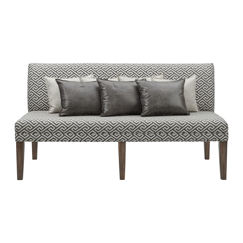 Pemberly Row Transitional Upholstered Dining Settee in Brown