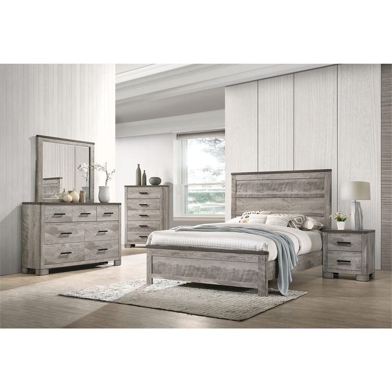 Pemberly Row Transitional Wood King Panel Bed in Gray Finish