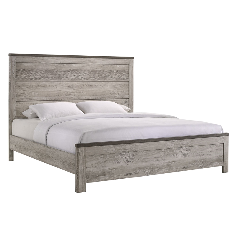 Pemberly Row Transitional Wood King Panel Bed in Gray Finish