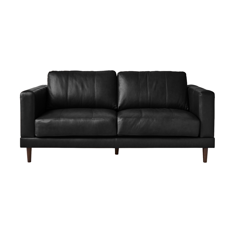 Pemberly Row Modern Upholstered Genuine Leather Loveseat in Fiero Black