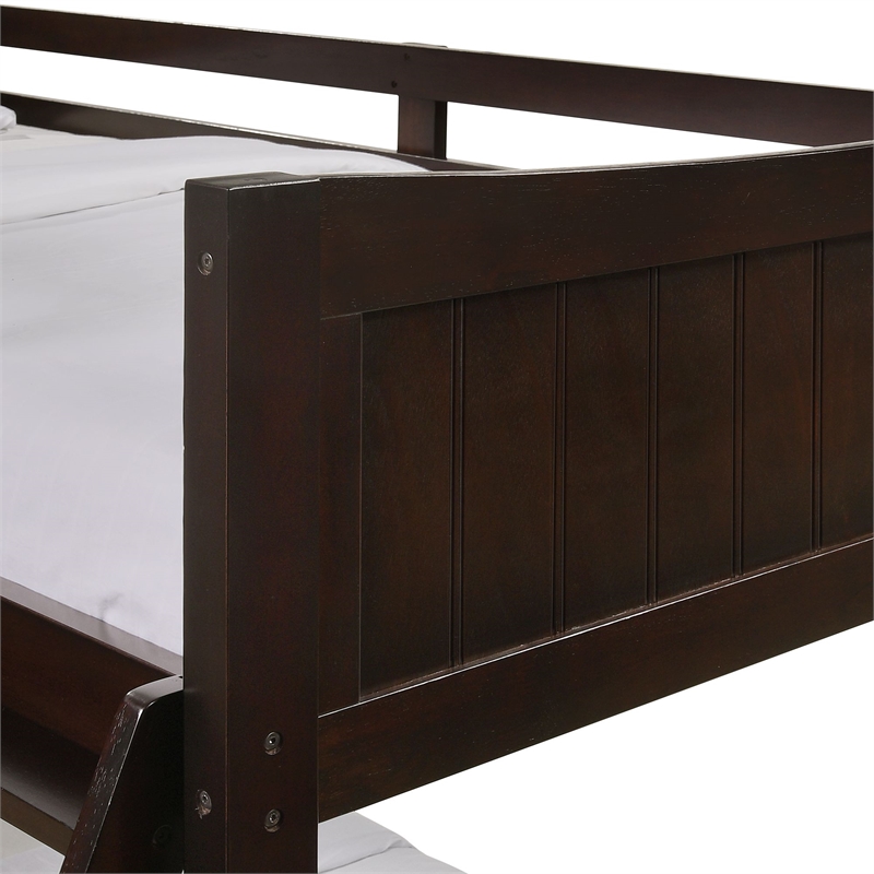 Pemberly Row Transitional Twin Over Twin Bunk Bed in Espresso