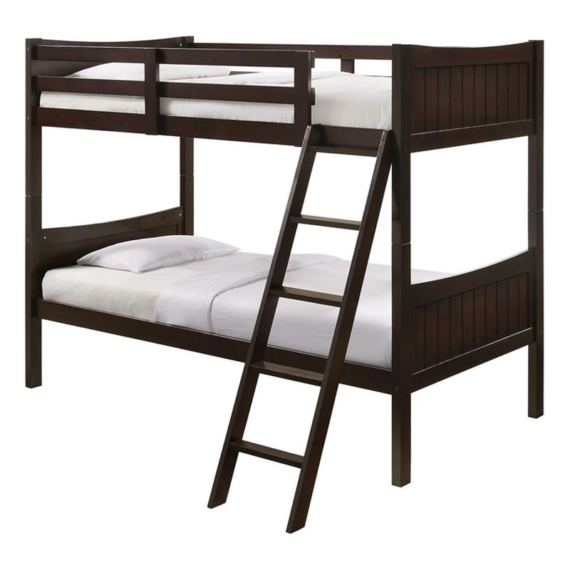 Pemberly Row Transitional Twin Over Twin Bunk Bed in Espresso