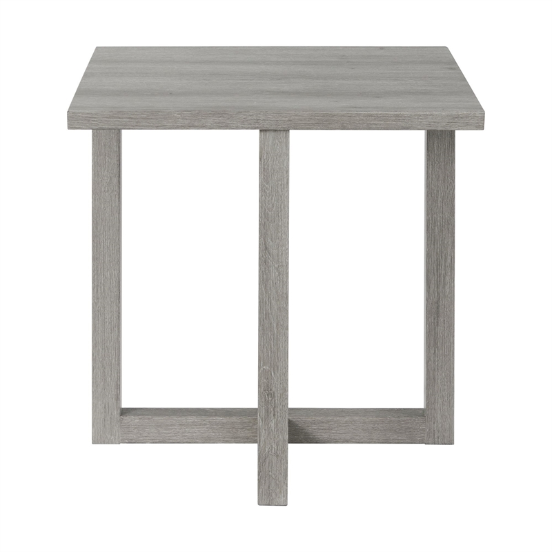 Pemberly Row Contemporary Solid Woods and Veneers End Table in Gray