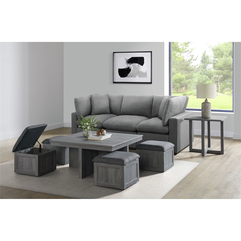 Pemberly Row Contemporary Solid Woods and Veneers End Table in Gray