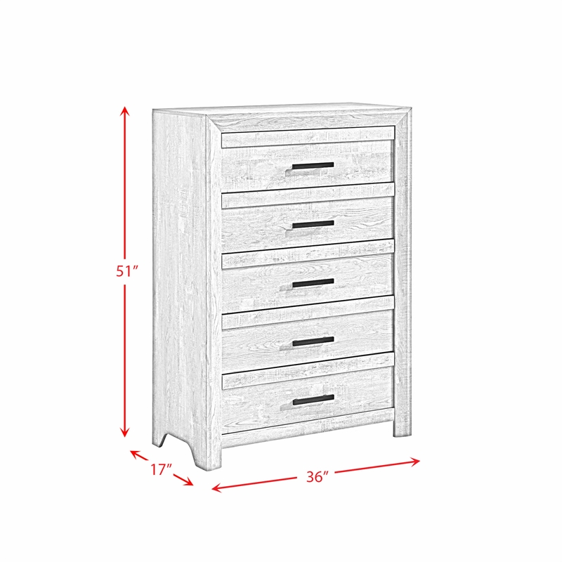 Pemberly Row Contemporary Five Spacious Drawers Chest in White