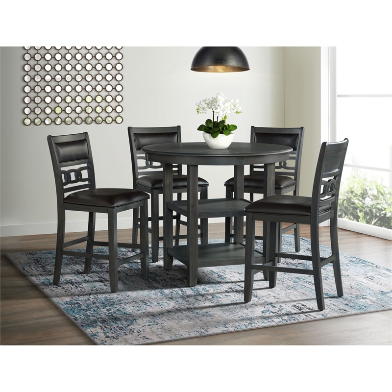 Pemberly Row Transitional Counter Height 5PC Dining Set in Gray