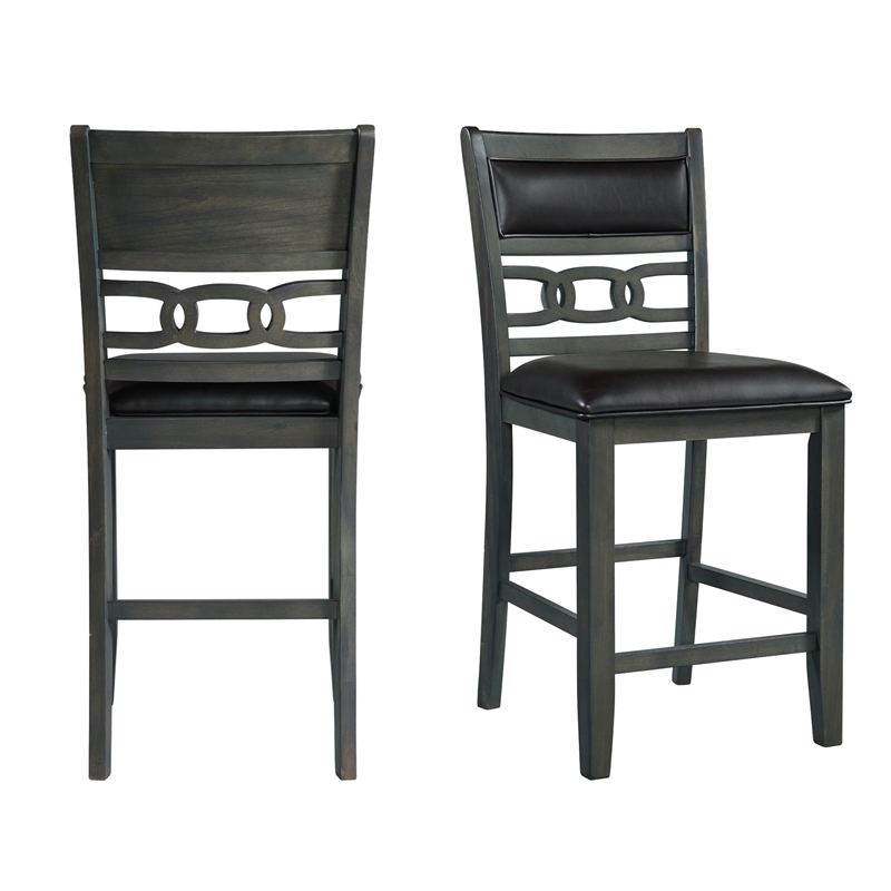 Pemberly Row Transitional Counter Height Faux Leather Side Chair Set