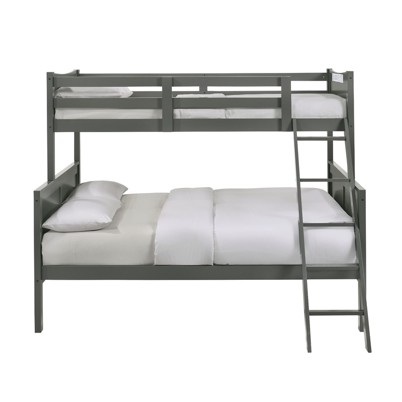 Pemberly Row Transitional Wood Twin Over Full Bunk Bed in Gray