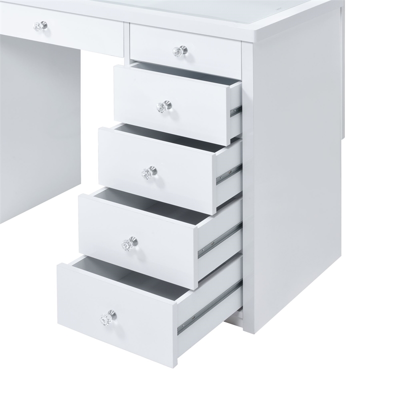 Pemberly Row Transitional 2-Piece Transitional Glass Vanity Set in White