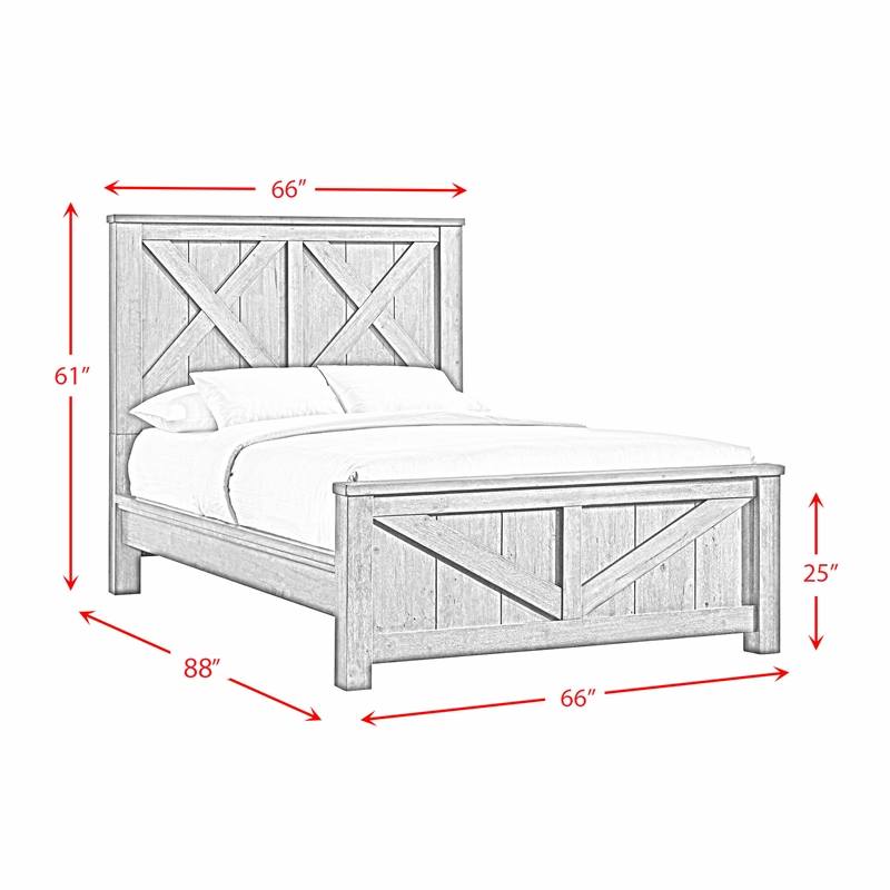 Pemberly Row Farmhouse Wood Queen Panel Bed in Gray with One Spacious Drawer