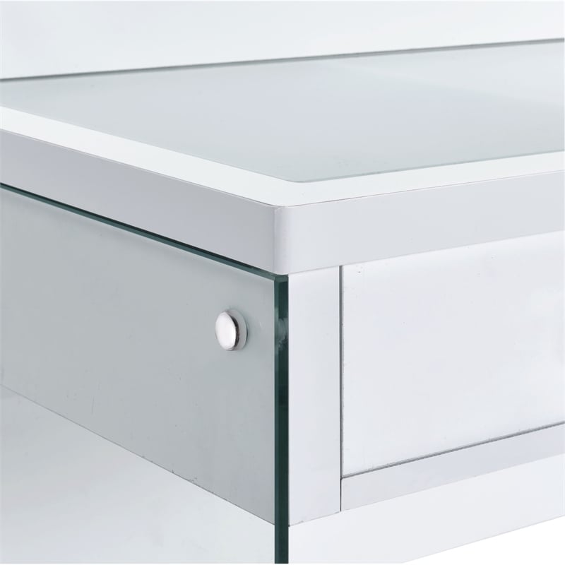Pemberly Row Transitional Glass Top 2Pc Vanity Set with 4mm Mirror in White