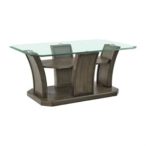 Pemberly Row Transitional Glass Rectangular Coffee Table in Gray