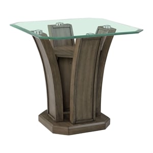Pemberly Row Transitional Glass Top Square End Table in Gray