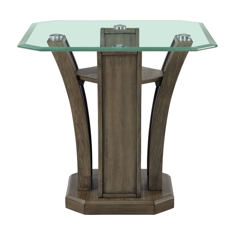 Pemberly Row Transitional Glass Top Square End Table in Gray