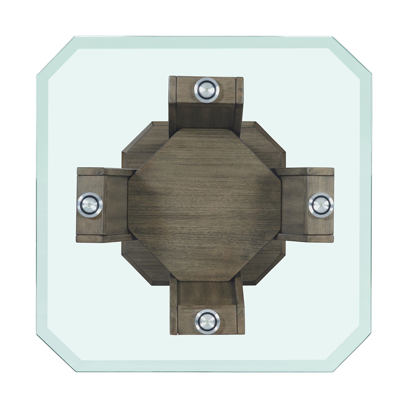 Pemberly Row Transitional Glass Top Square End Table in Gray