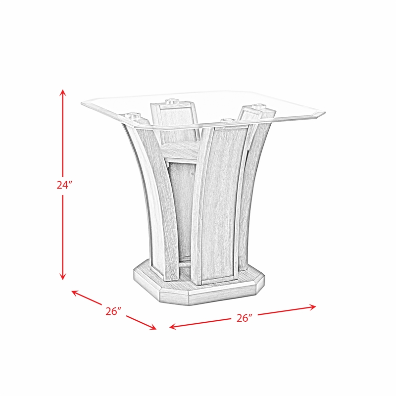 Pemberly Row Transitional Glass Top Square End Table in Gray