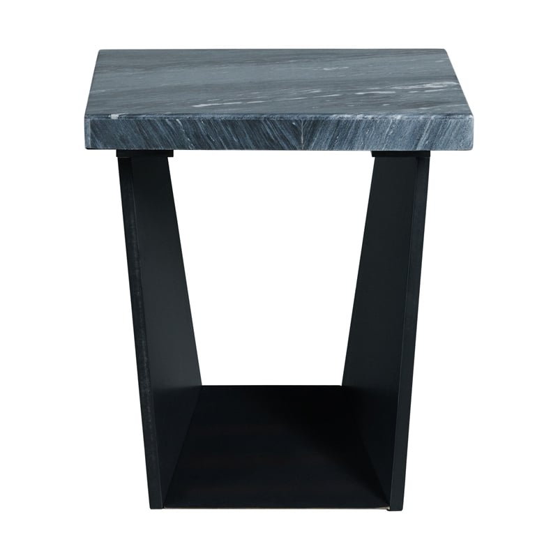 Pemberly Row Contemporary Square End Table with Dark Marble Top