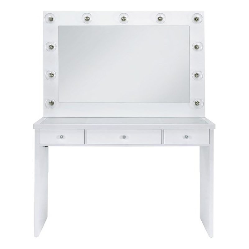 Pemberly Row Modern Glass Top 2PC Vanity Set with 4mm Mirror in White