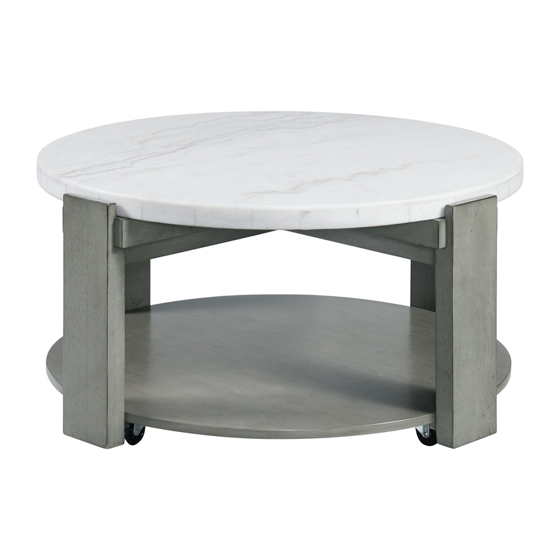 Pemberly Row 2PC Occasional Set in Gray with White Natural Marble Top