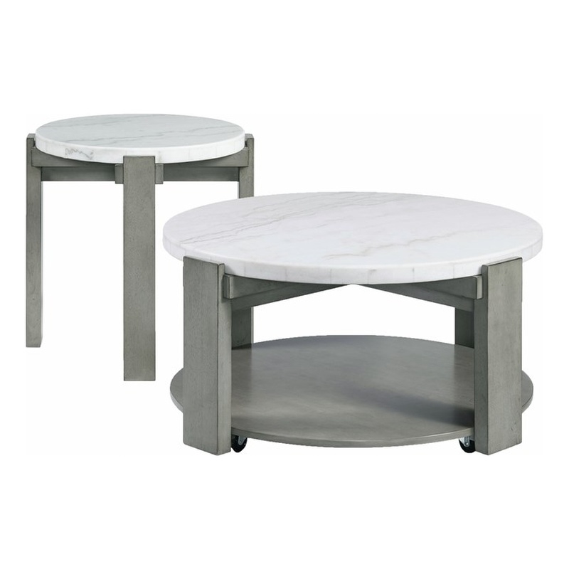 Pemberly Row 2PC Occasional Set in Gray with White Natural Marble Top