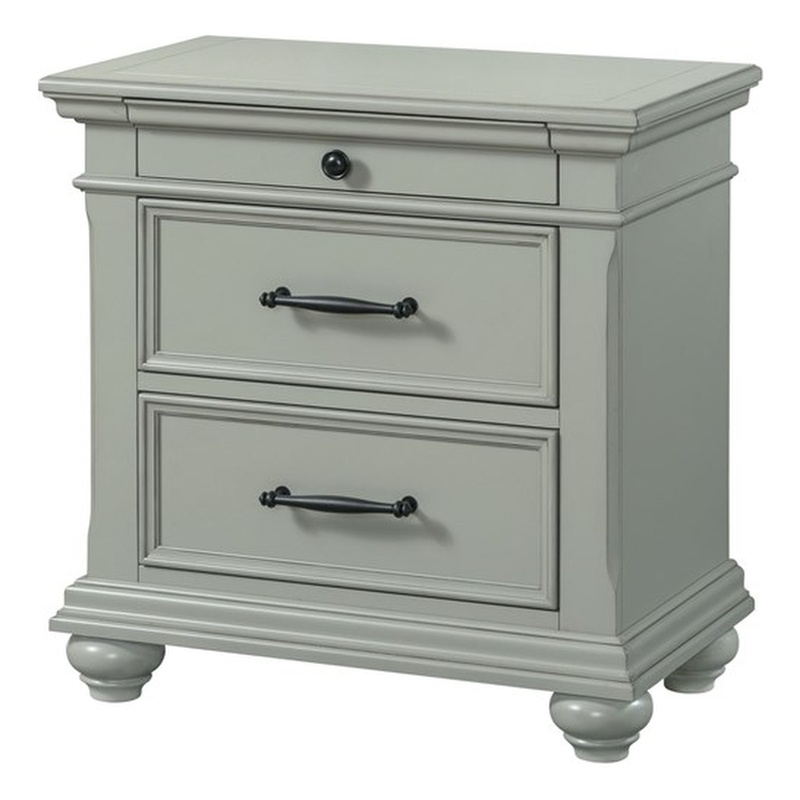 Pemberly Row Transitional 3-Drawer Nightstand with USB Ports in Gray