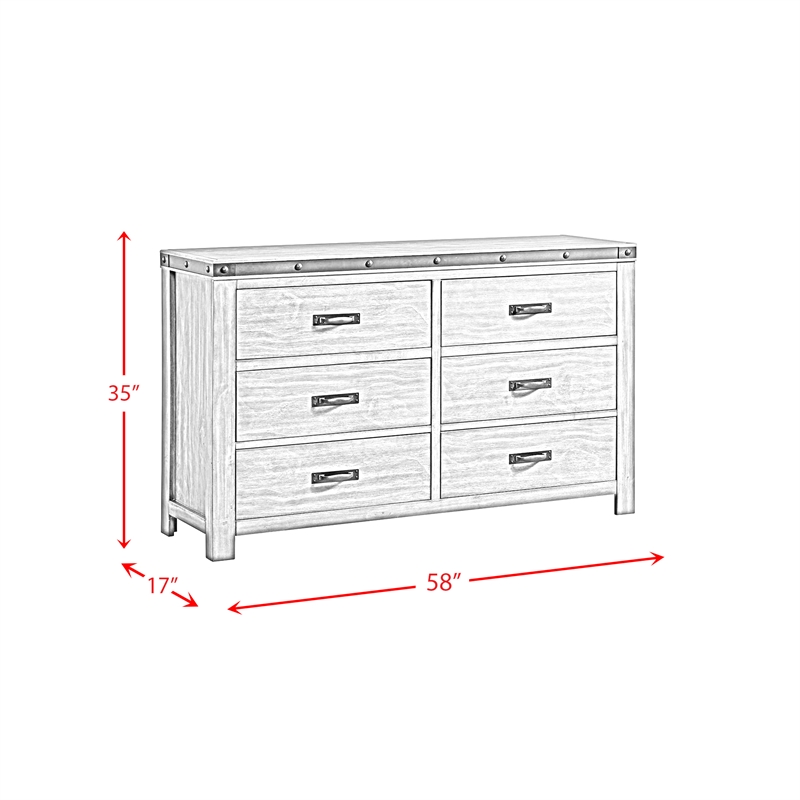 Pemberly Row Transitional 6-Drawer Dresser in Gray Finish