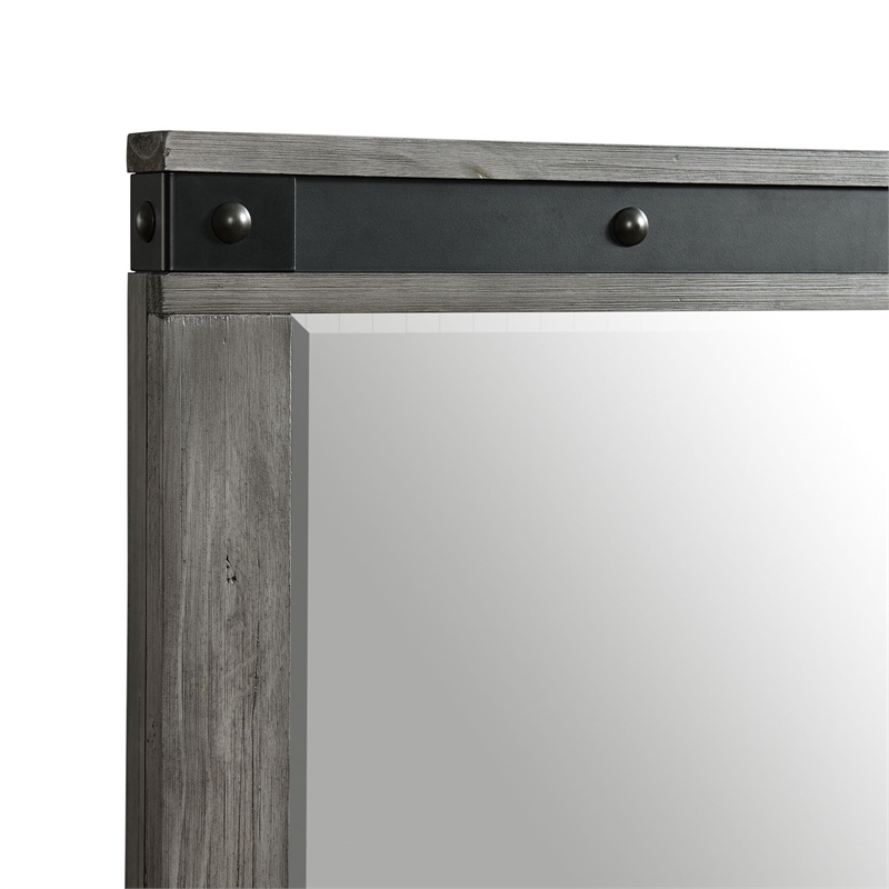 Pemberly Row Transitional 6-Drawer Wood Dresser & Mirror Set in Gray