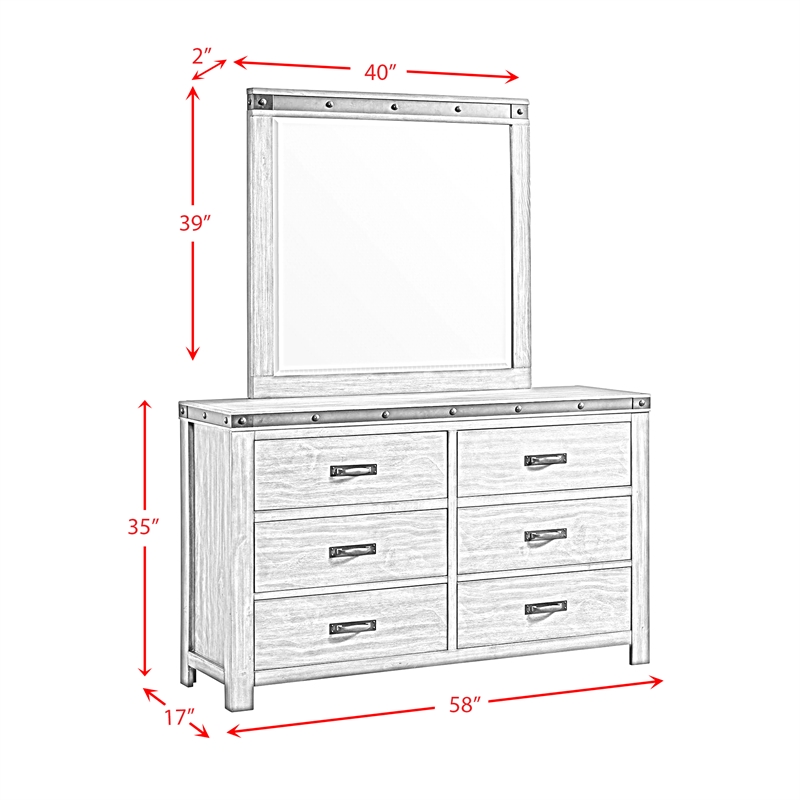 Pemberly Row Transitional 6-Drawer Wood Dresser & Mirror Set in Gray