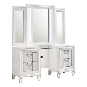 Pemberly Row Contemporary Vanity Set with USB in White Finish