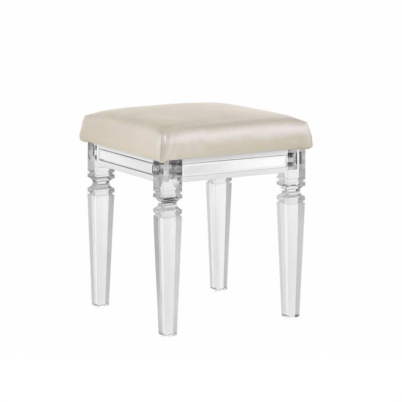 Pemberly Row Contemporary Vanity Set with USB in White Finish