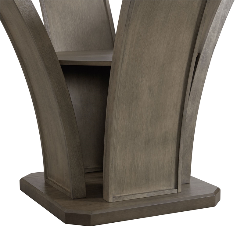 Pemberly Row Transitional Round Glass Table Top Dining Table in Gray