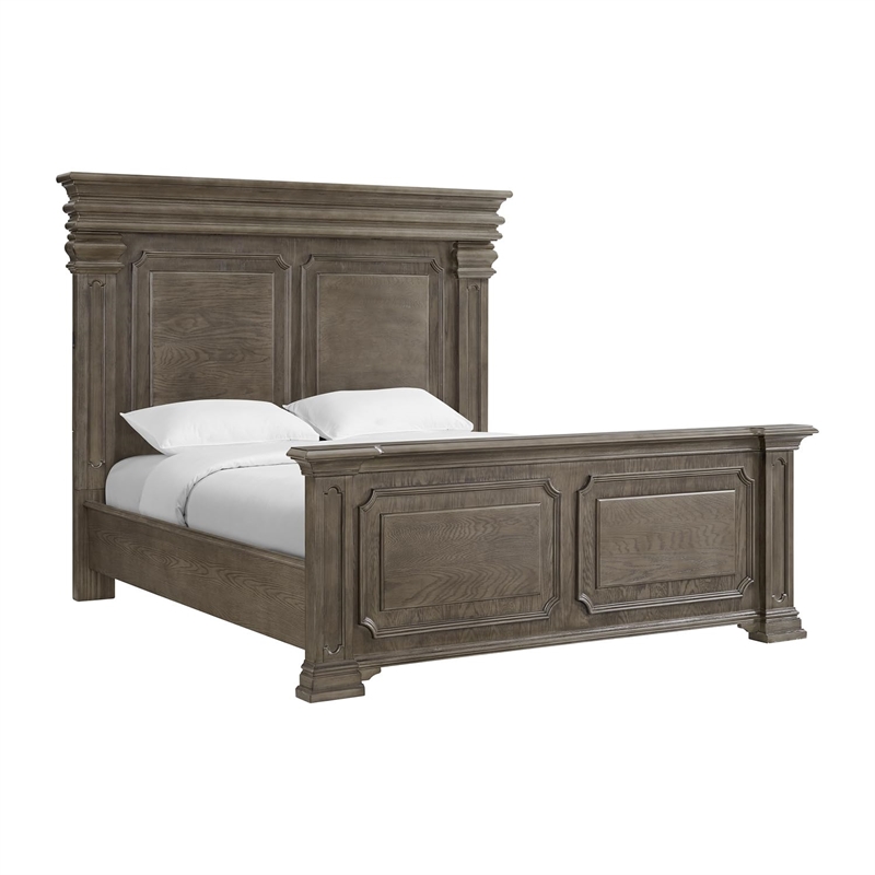 Pemberly Row Transitional Wood Elegant Molding King Bed in Gray
