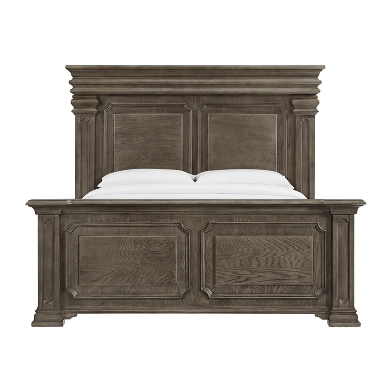 Pemberly Row Transitional Wood Elegant Molding King Bed in Gray