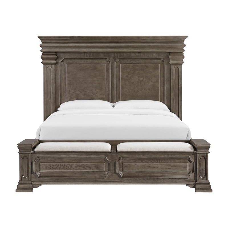 Pemberly Row Transitional Wood King Storage Bed in Gray Finish