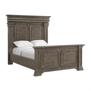 Pemberly Row Transitional Wood Elegant Molding Queen Bed in Gray