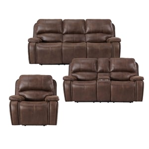 Pemberly Row Traditional 3PC Living Room Set in Heritage Brown