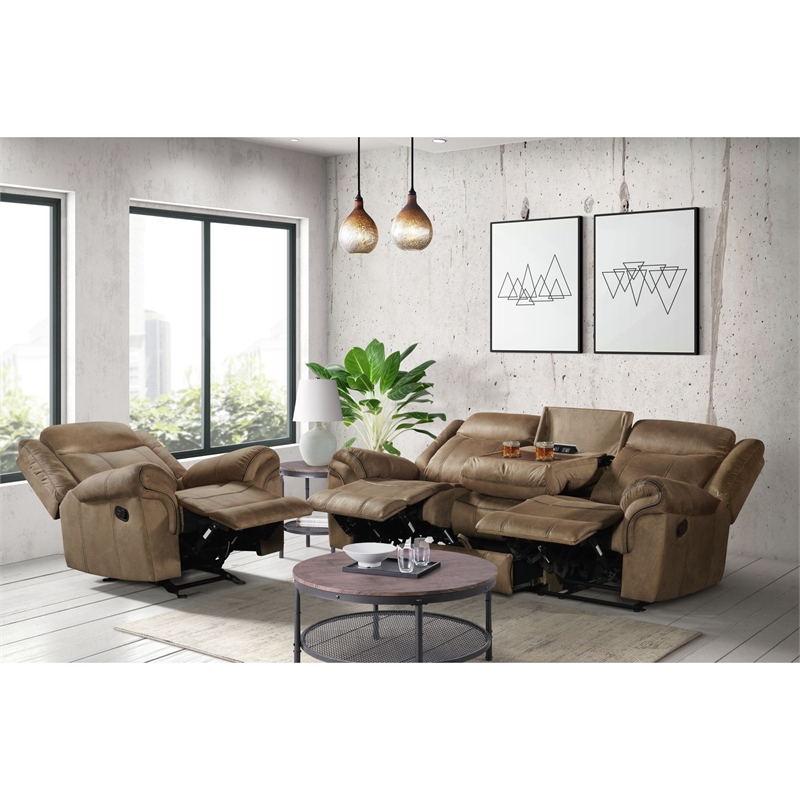 Pemberly Row Traditional 3PC Living Room Set in Brown Finish