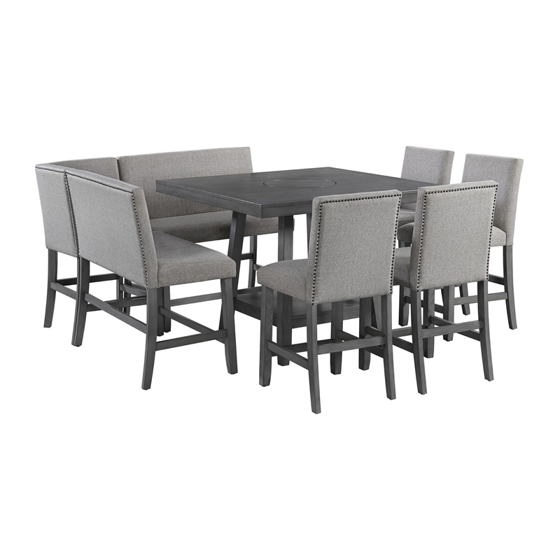 Pemberly Row Transitional 8PC Counter Height Dining Set in Gray