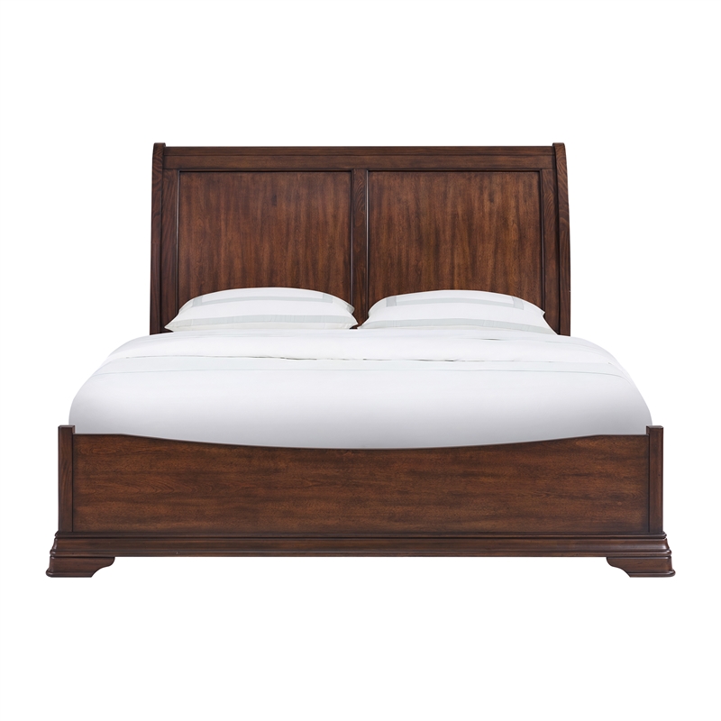 Pemberly Row Traditional Poplar Wood King Bed in Cherry Finish