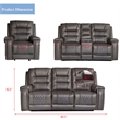 Pemberly Row PU Leather Manual Recliner Sofa Set 3 Pieces Living Room Set Gray