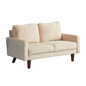 Pemberly Row Velvet Loveseat Modern Sofa with Wooden Legs-Beige