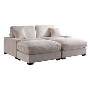 Pemberly Row Oversized Loveseat Sectional Sofa 2 Movable Ottomans Pillows Beige