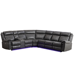 Pemberly Row Power Reclining Sectional Sofa PU Leather L-Shaped Sofa -Grey
