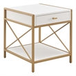 Pemberly Row Modern Metal and Wood Drawer End Table in White/Gold