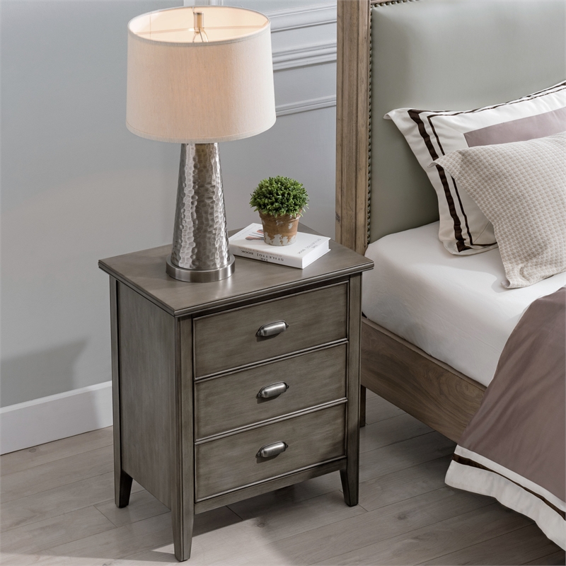 Pemberly Row Traditional Solid Hardwood Nightstand in Gray (Set of 2)