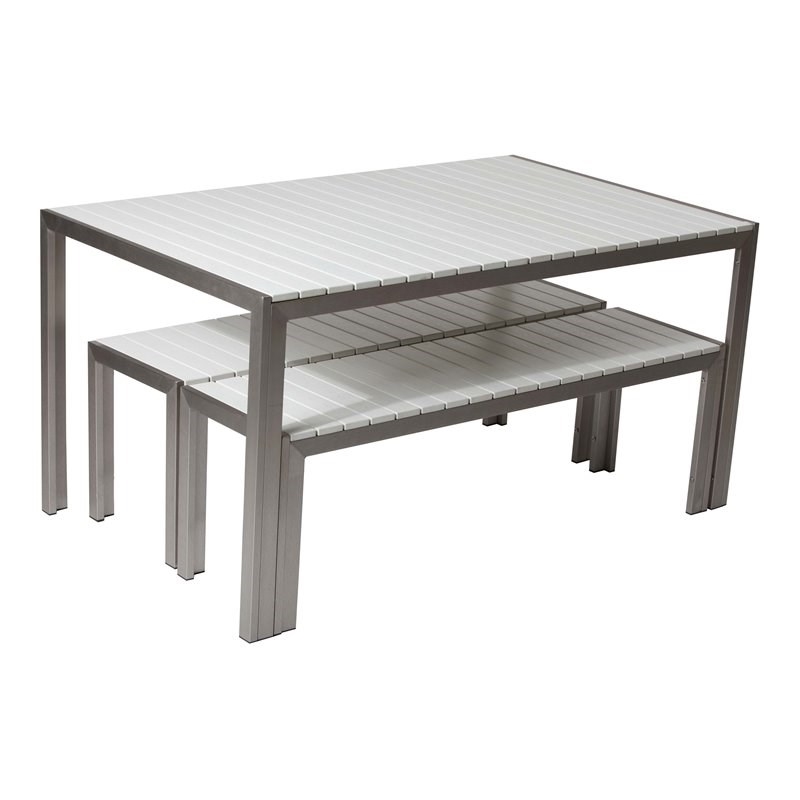 Pemberly Row 3-piece Aluminum Frame Patio Dining Set in White