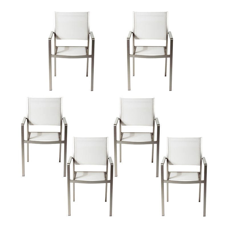 Pemberly Row Aluminum Patio Dining Char in Gray/White (Set of 6)
