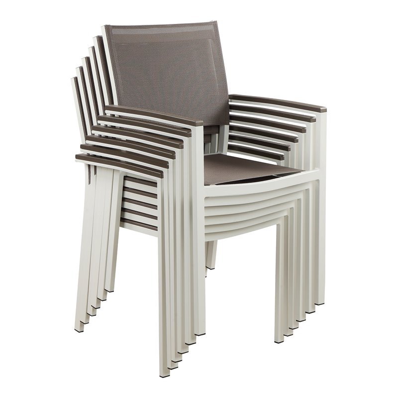 Pemberly Row Aluminum Patio Dining Char in White/Gray (Set of 6)