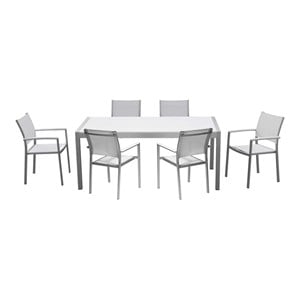 Pemberly Row Modern Aluminum Patio Dining Set in Brush Frame/White