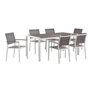 Pemberly Row 7-piece Aluminum Frame Patio Dining Set in White/Gray